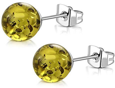 Bungsa Damen-Ohrstecker Kunstbernstein aus 316L Edelstahl (grün (8 mm))