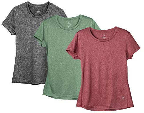 icyzone Sport T-Shirt Damen Kurzarm Laufshirt - Atmungsaktive Fitness Gym Shirt Sport Oberteile, 3er Pack (M, Charcoal/Burgundy/Turf Green)