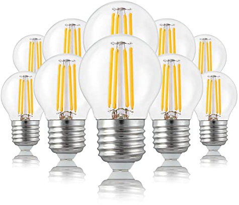 Hellum E27 LED Warmweiß Glühbirne, 10 Stück, Klar, 4,5W, 470 lm, Mini Globe Kugel, Filament, Klein 209211