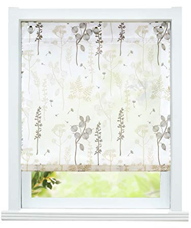ESLIR Raffrollo ohne Bohren Raffgardine mit Ösen Halbtransparent Gardinen mit U-Haken Ösenrollo Laternenblume Muster Sand BxH 60x140cm 1 Stück