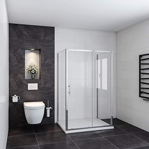 185 cm Box Doccia a Tre Lati Porta Scorrevole con Due Pareti Laterali 70x140x70 cm Vetro Temperato Trasparente 5 mm Profilo Cromato Lucido