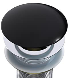 BERNSTEIN - Cache bonde & siphon lavabo Fonte minérale Noir brillant, Couvercle Bouchon vasque Pop-up Ø67mm