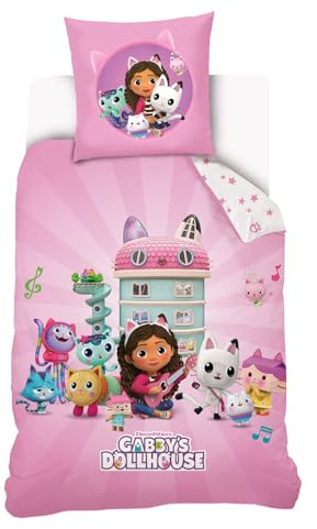GABBY CHAT - Housse de couette Gabby et la Maison Magique 140x200 cm - 100% Coton - Rose