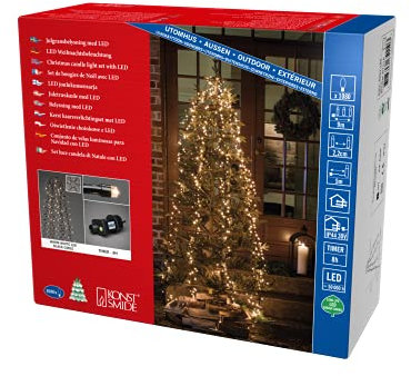 Konstsmide Micro LED Compactlights Baummantel mit Ring, 6 Stränge à 180 Dioden, 8h Timer, 1080 warm weiße Dioden, 30V Außentrafo (IP44), 9W, schwarzes Kabel - 6651-100