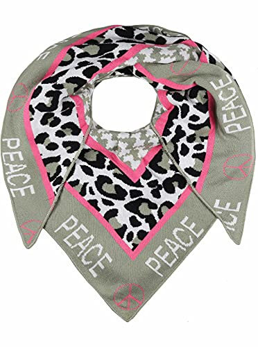 Zwillingsherz Dreieckstuch Stola Schal mit Wolle für Damen Mädchen Jungen Kinder - Hochwertiges Baumwoll-Halstuch im Hahnentritt/Leoparden Muster und Peace Motiv - Damenschal für Sommer Herbst Winter