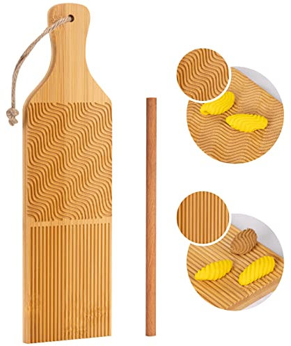 Gnocchi Board Handgefertigtes Gnocchi Paddel mit Garganelli Stick Cavatelli Pasta Maker Pasta Board Gnocchi Ridges Roller Natürlicher Bambus Küchenhelfer Werkzeuge