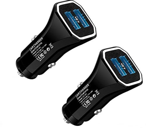 Bokadzi 2 Pack Car Charger, 4.8A/24W All Metal USB Car Charger Mini Flush Fit Car Adapter Dual Port Fast Charging for iPhone 13/12 /11 pro/XR/X /7 /6s, Galaxy S8 /S7 /Edge (Black)