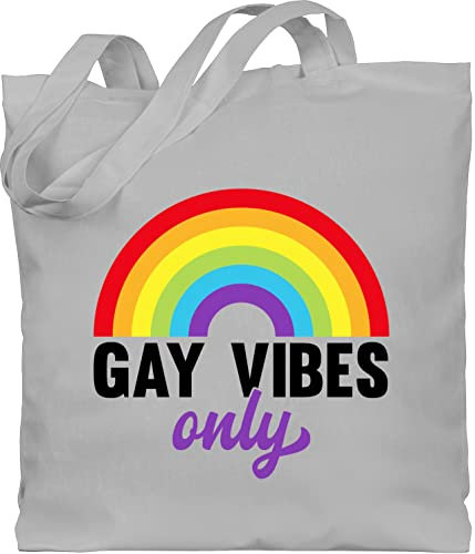 Baumwolltasche - LGBTQ Kleidung Pride Flag - Gay Vibes Only - Regenbogen - Unisize - Hellgrau - jutebeutel lgbt flagge baumwolle csd beutel lesbian stoffbeutel lqbtq beuteltasche lgbtqia jute queer