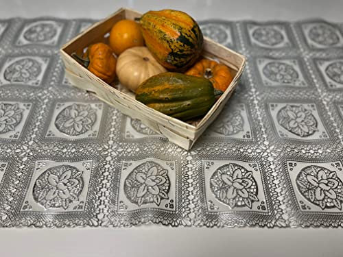 Tischfolie Tischdecke Schutzfolie mit Muster Silber Klar 50 cm Blume Gartentischdecke (50x100.cm)