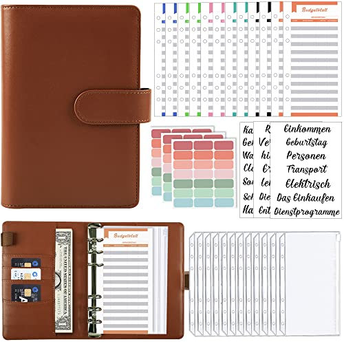 A6 Binder Budget Planner Deutsch: Geld Organizer Budget Planer mit 12 Binder Taschen, 12 Budgetblätter Deutsch, Etikettenaufklebern Sparbuch für Reisen,Tagebuch und Geschenk