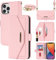 Cavor Case compatible with iPhone 12 Pro Max Phone Case With Strap,Crossbody Flip Leather Wallet Case,[5 Card Holder][Mirror][Magnetic],Lanyard Case Cover for women - Pink