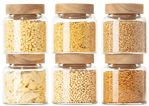 Econovo® Vorratsgläser mit Deckel (6-teilig) 170ml, Vorratsdosen aus Glas mit Holzdeckel luftdicht, Vorratsbehälter Aufbewahrungsgläser Set für Lebensmittel groß & klein