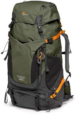 Lowepro PhotoSport PRO BP 55L AW IV Recycled Fabric Backpack for SLR Cameras, Front/Rear Access, Removable Camera Insert, Accessory Straps, Size M/L, Dark Grey/Green