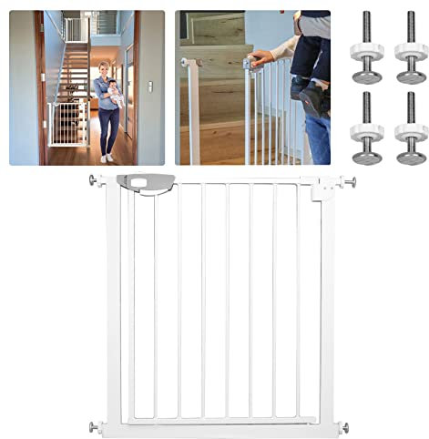 Yznahre Treppenschutzgitter Türschutzgitter für Breiten 75-85 cm, Selbstschließend Treppengitter Türgitter ohne Bohren, Kindergitter Klemmgitter für Kinder und Haustier, 90° Stop, Weiß
