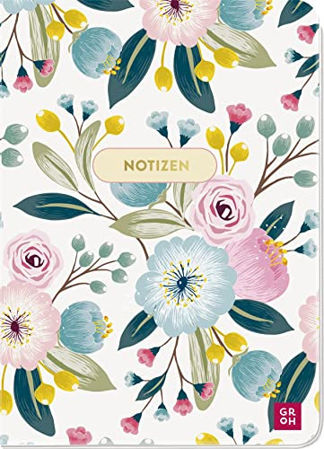 Notizheft Blütenzauber Blumen: Notizbuch im DIN A6-Format mit 48 Seiten, Punkteraster und einem flexiblem Einband mit edlem Gold- und Strukturfinish sowie runden Ecken