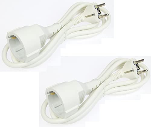2 Stück Verlängerungskabel 2 m Weiss 3 x 1,5 qmm Schukokabel Stromkabel Kunststoff Schuko Verängerung mit Winkelstecker