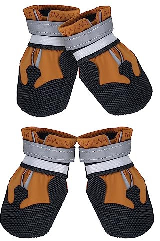 Dricar Dog Shoes, Set of 4 Dog Boots for Injured Paws, Waterproof Anti Slip Dog Shoes for Walking, Paw Protectors with Reflective Straps for Medium Large Dog (L, Brown)
