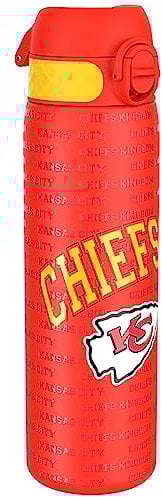 ion8 NFL Chiefs Leichte Edelstahl-Wasserflasche, 600 ml/20 oz, nicht isoliert, auslaufsicher, leicht zu öffnen, sicherer Verschluss, spülmaschinenfest, Klappdeckel, passt in Getränkehalter