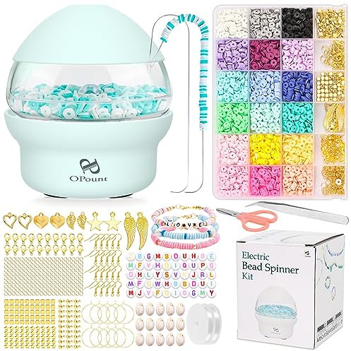 PP OPOUNT Green Electric Bead Spinner with 3960 PCS Clay Beads, Bead Spinner for Clay Beads, Fast Beading Clay Bead Spinner for Jewelry Making, DIY Bracelets, Necklaces (Patent)