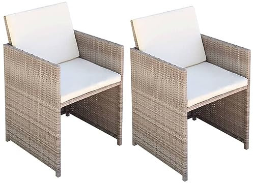 CIADAZ Gartenstühle 2 STK. mit Polstern und Kissen, Gartenmöbel, Balkonstühle, Balkonmöbel, Bistrostuhl, Garten Stühle, Armlehnenstuhl, Poly Rattan Beige