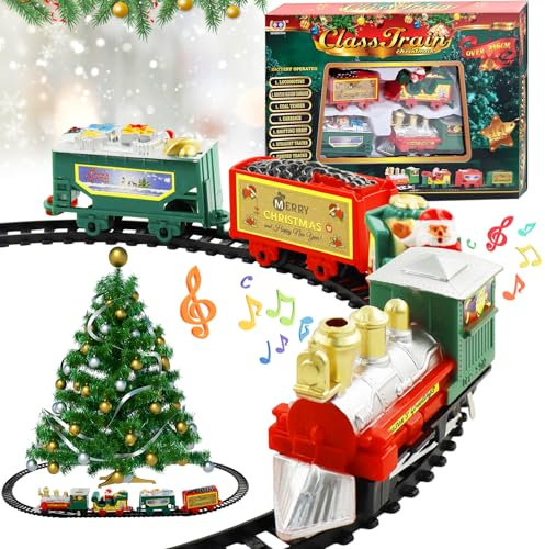 Shinybox Elektrischer Zug Set für Kinder, Weihnachtszug mit Licht, Geräuschen, Weihnachtszug um den Baum, Battery Operated Christmas Train Set, Weihnachtszug Sets für unter Dem Baum(A)