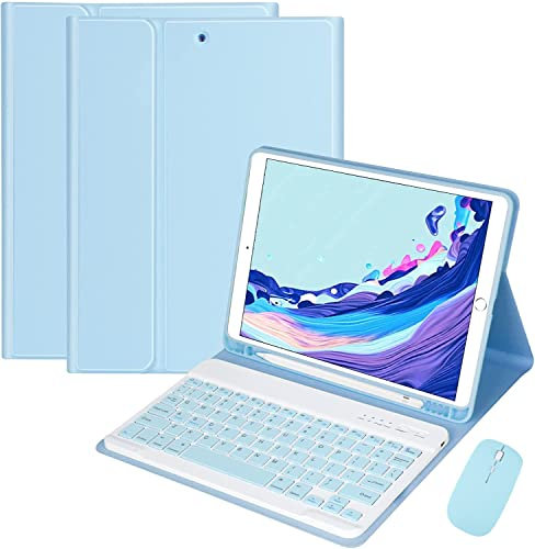 Galaxy Tab S10 Lite/ S10 FE/ S9 FE/Tab S9 Case with Keyboard and Mouse, Detachable Magnetic Keyboard Case with S Pen Holder (Sky Blue)