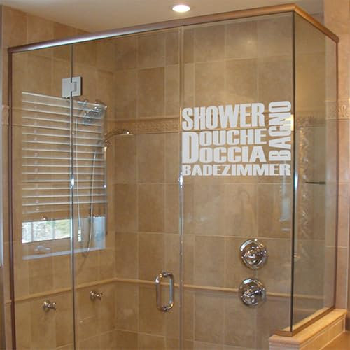Ambiance Sticker Anti-Blackout Window Film – Self-Adhesive Privacy Screen Stickers for Windows and Shower Doors | Multilingual Shower – H55 x L80 cm