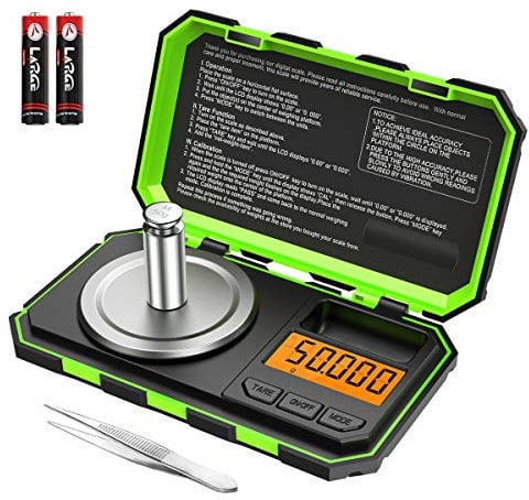LOFICOPER Balance de Précision 50g/0,001g, Balance Numérique Portable, Mini Balance de Cuisine avec Affichage LCD, 6 Unités de Conversion, Fonction Tare, Poids d'Étalonnage de 50g - Vert