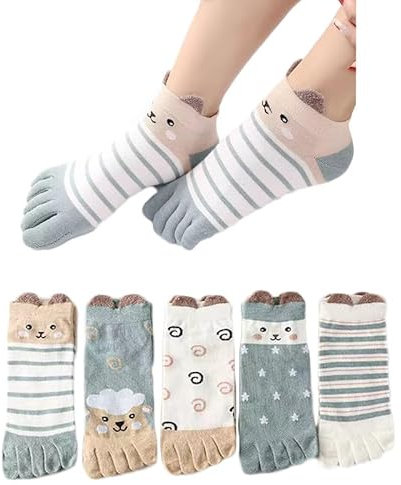 Yolhloy Chaussette à Doigts Femme Chaussettes Orteils Séparés de Sport en Coton, Femme Chaussette Doigt de Pied, Chaussettes Fantaisie pour femme Filles, 5 paires