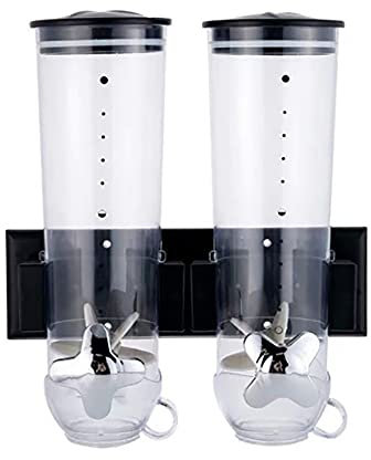 KLOOLIVE Müslispender Wandmontage Cerealienspender Doppelt Wand Getreidespender Cornflakes Spender Behälter Trockenfutter Aufbewahrungsbehälter 3L (Schwarz)