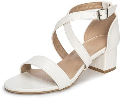 Hoefirm Damen Sandalen mit Absatz Blockabsatz Schuhe Riemchensandalen Offene Schuhe Sommer Sandaletten Sandalen Weiß 43