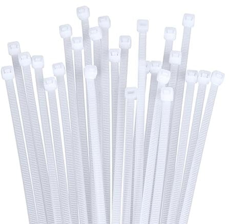 White Cable Zip Ties, 100 Pack Plastic Nylon Self Locking Ties Wraps for Home, Office, Garden and Workshop (200mm x 2.5mm, Length 8 Inch, Width x 2.5)