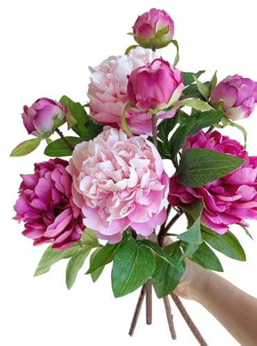 Künstliche Pfingstrose 4STK Vintage Seidenblumen Unechte Pfingstrosen mit Stielen für Hochzeitsdekoration Brautstrauß Arrangement (Rossy)