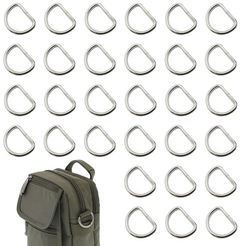 Hoonimo 30 Stück D-Ring, Halbrunder D-Ring, Metall D-Ring 25mm, Silber D-Ring, für Rucksack Gürtelschnallen Taschen Gürtel Handtaschen Bastelzubehör