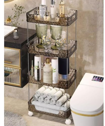 FGJKKRMI Kompakter Rollwagen Mit Rädern, Schmales Eckregal Fürs Badezimmer Mit 4 Ebenen, Mobiler Transparenter Aufbewahrungskorb, Regalsystem, Organizer-Trolley(Size:Zwart)