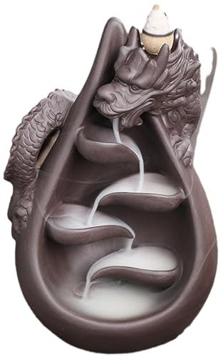 Brûleur d'encens à reflux Dragon – Cascade de fumée en céramique, brûleur d'encens dragon enchanteur | Porte-encens figurine de dragon, fontaine de fumée apaisante, décor de dragon spirituel, accessoi