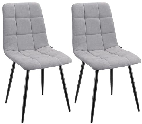 WAFTING Esszimmerstühle 2er Set, Gepolsterter Stuhl mit Hoher Rückenlehne und Leinendesign, Esstischstühle mit Metallfuß, für Esszimmer, Wohnzimmer, Küche, Schlafzimmer und Empfangsraum, Grau