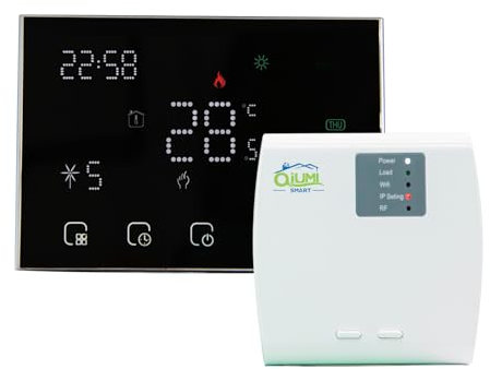 Qiumi Controlador de Temperatura de visualización LED del termostato de radiofrecuencia WiFi Inteligente para calefacción por Suelo, en combinación con Alexa Google Home, batería 16a 2AA