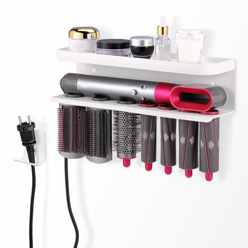 AXNSATRE Halterung für Dyson Airwrap, Wandhalterung mit Schrauben und Kleber für Dyson Airwrap, Halterung ohne Bohren für Dyson Airwrap, Aufbewahrung für Dyson Airwrap (Weiß)