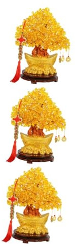 IMIKEYA Chinesischer Geldbaum 3st Citrin Glücks Baum Feng Shui Pflanzt Blumen Chinesische Dekoration Chinesische Verzierung Desktop-glücksbaum-schmuck Baum Im Chinesischen Stil Wohlstandsbaum