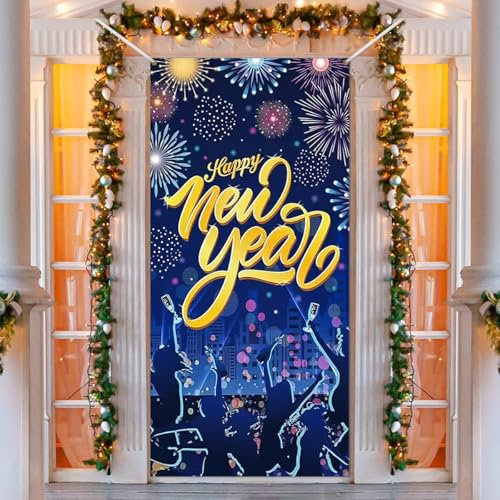 YBCCBY Copriporta di Capodanno,Decorazione Copriporta di Natale,Copertura del Portello di Natale da 90×200 cm,Copertura per Porta Natalizia in Tessuto per Interni ed Esterni (Multicolore)
