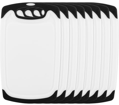 LDXDRU Frühstücksbrettchen Kunststoff 8er Set, 25 * 15cm Schneidebrett Rutschfest BPA frei, Frühstücksbrettchen Spülmaschinenfest, Schneidebrett Klein mit Saftrille, Schneidebrett Set Brotzeitbrett