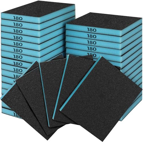 Sruhrak 18 PCS Sanding Sponge Set 180 Grits, Flexible Sanding Pads Wet Dry Reusable Sanding Block Sandpaper Block for Wood, Plastic, Drywall and Metal Polis
