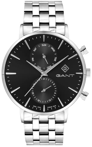 GANT G121012 Park Hill Day-Date II Herrenuhr, Edelstahlarmband silberfarben, schwarzes Zifferblatt, Day-Date Anzeige, Mineralglas, 43,5 mm, 5 ATM