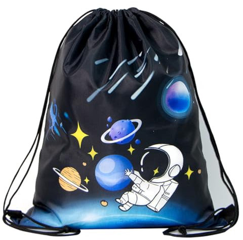1 paquet de sac à dos de gymnastique pour enfants, sac à cordon, sac de sport, sac de voyage, sac de collation pour enfants, motif astronaute, idée cadeau pour enfants et garçons