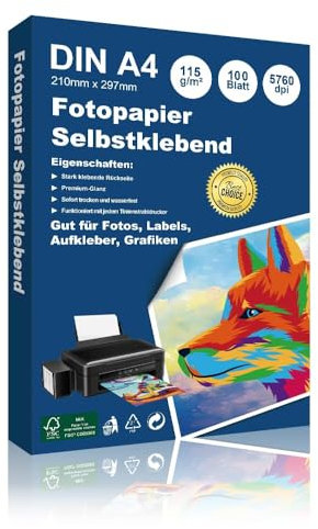Hepta Print A4 Inkjet Fotopapier Glänzend Selbstklebend 100 Blatt Sticker Papier für Fotos,Etiketten, Aufkleber Wasserfest für Tintenstrahldrucker InkJet Fotoqualität Druck