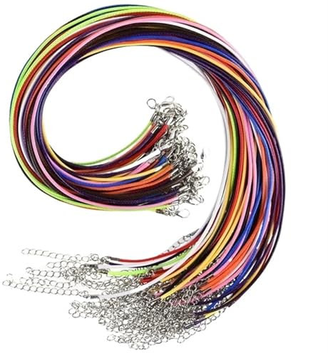 Cordón de collar, cordón de pulsera con cierre, cordón de cuero encerado, 100 piezas de cordón de cuero, cadena de cuerda de cera, colgante de collar de cordón de cera hecho a mano, cierre de langosta