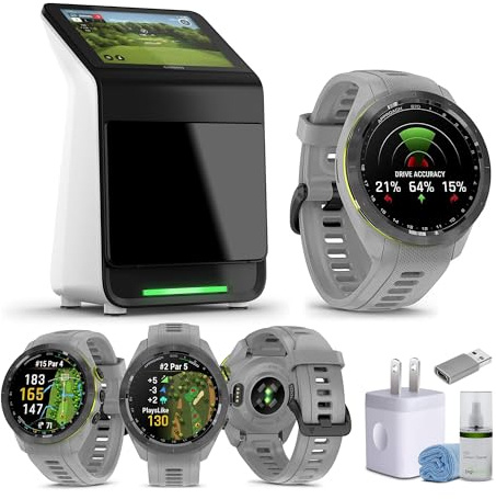 Garmin Approach R50 Premium Golf Launch Monitor and Simulators with Carrying Case, Advanced Ball and Club Metrics + Garmin Approach S70 Premium GPS Golf WatchS, Gray (42mm) Bundle