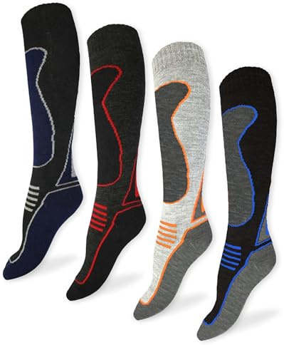 ThreadCo Mens Ski Socks - Long Thermal Anti-Blister Socks (4pk, UK 6-11)
