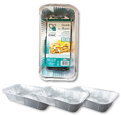 CasaChic Recipiente de aluminio rectangular con tapa 3 porciones, 2 unidades – Bandejas térmicas para horno y nevera (22 x 11 x 6 cm)